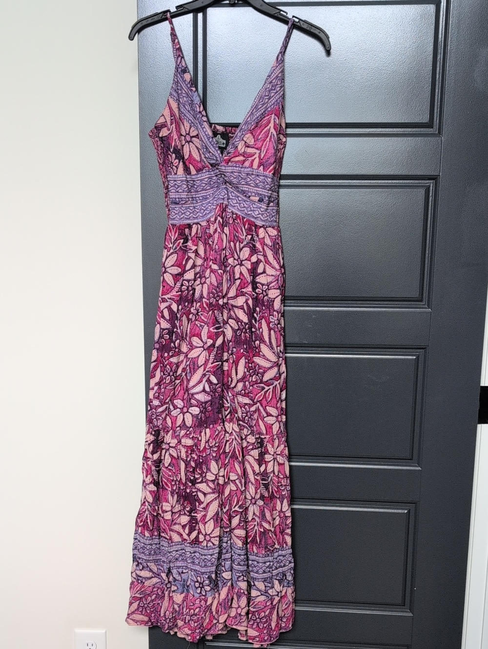 Angie Bohemian Pink Floral Tiered Maxi Dress - Size S